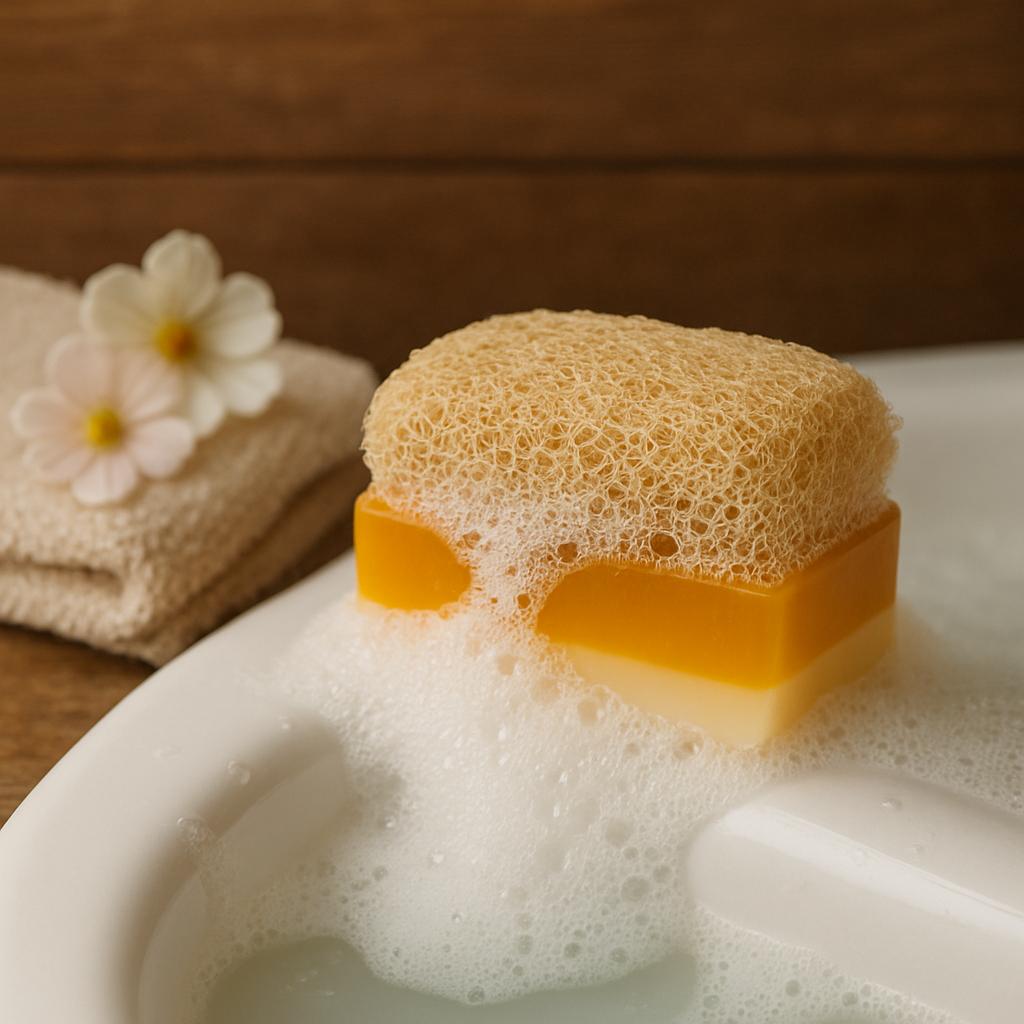Eselsmilch-Honig-Seife mit Luffa-Schwamm - pH-neutral & handgemacht